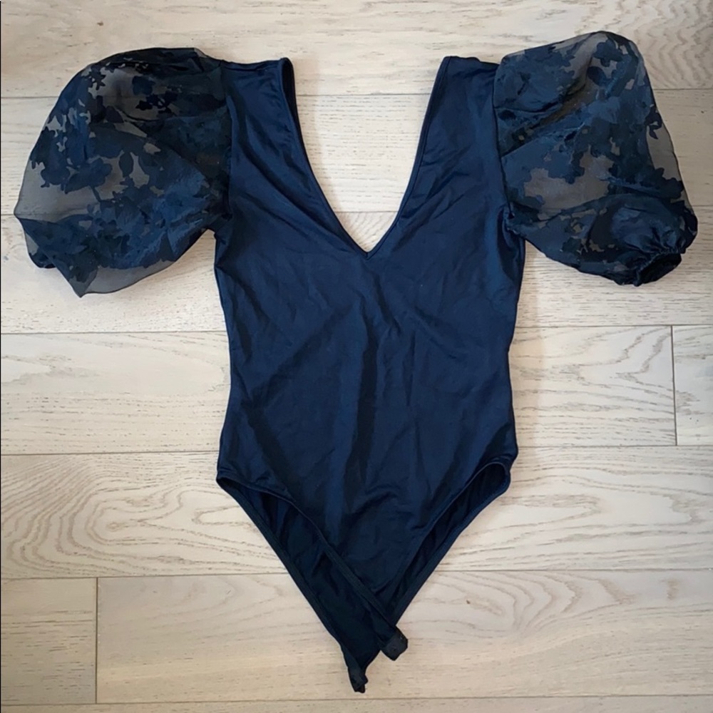 Zara Floral Puff Sleeve Body Suit (Black)